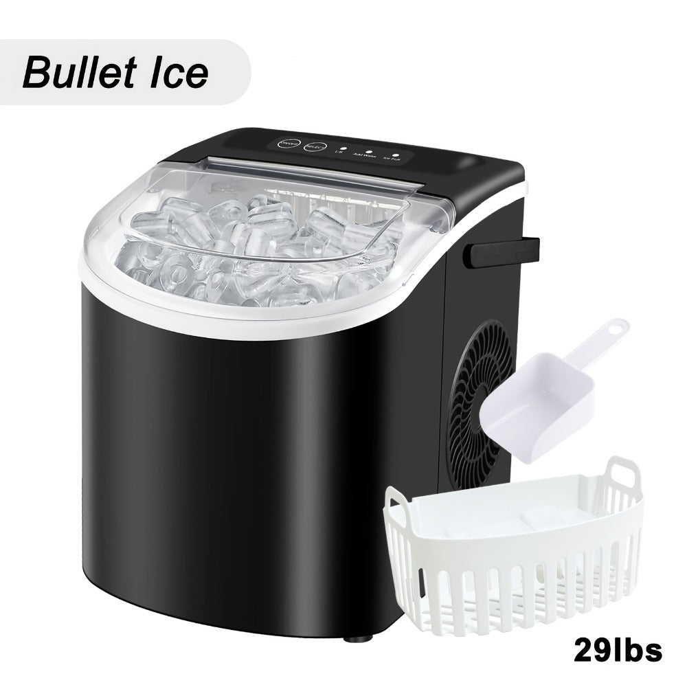 Ice Maker with Basket & Scoop, /Day Countertop Bullet Ice Machine, 9 Cubes in 6 Mins, Self-Cleaning
