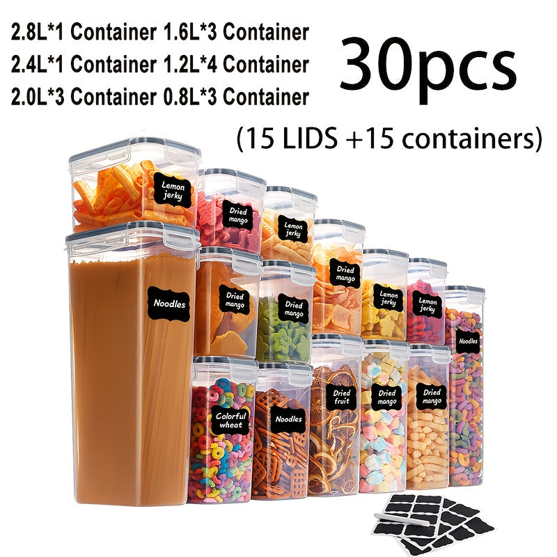 Food Storage Container Pantry Set with Three to 42 Jars, Flip-Top Lids, BPA-Free Plastic and Labels