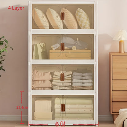 Foldable Storage Cabinet with Door, Multi-Layer Stackable Storage Box for Shoes, Clothes & Books