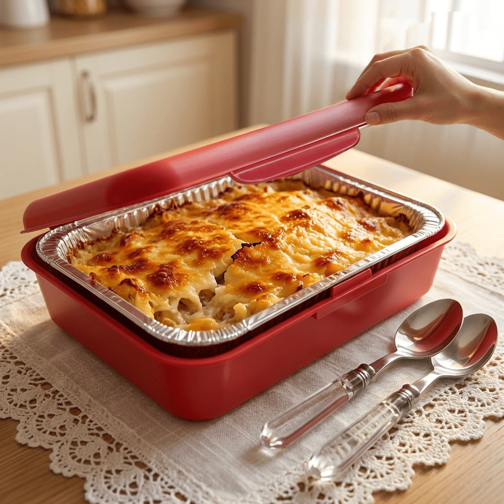 Aluminum Foil Insulated Food Tray Set 2-in-1 Reusable Stand with 2 Disposable Foil Trays for Grilling, Camping and Outdoor Meals