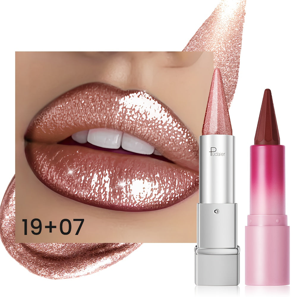 Lipstick Set 2pcs for Women – Highly Pigmented Waterproof Matte & Metallic Shimmer Lip Color Combo with Pointed-Tip Precision