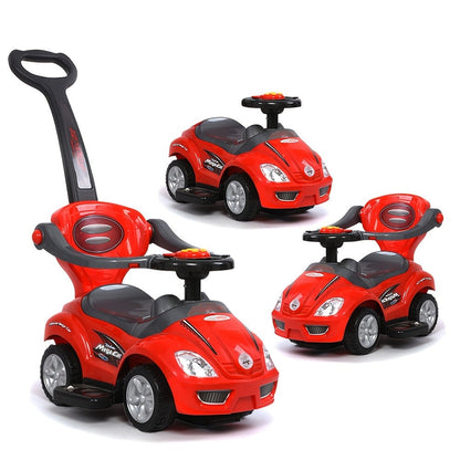 3-in-1 Toddler Push Ride & Walker Car, Baby Ride-On Toy with Guardrail, Music & Under-Seat Storage for Ages 18-36 Months