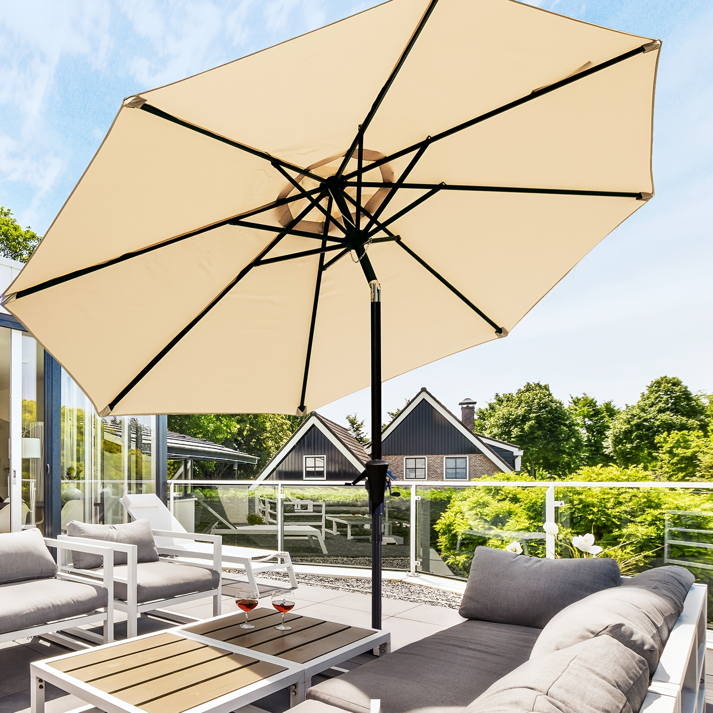 Patio Umbrella 9FT Market Table Style with Dual Vents, Tilt, Crank and Eight Color Options