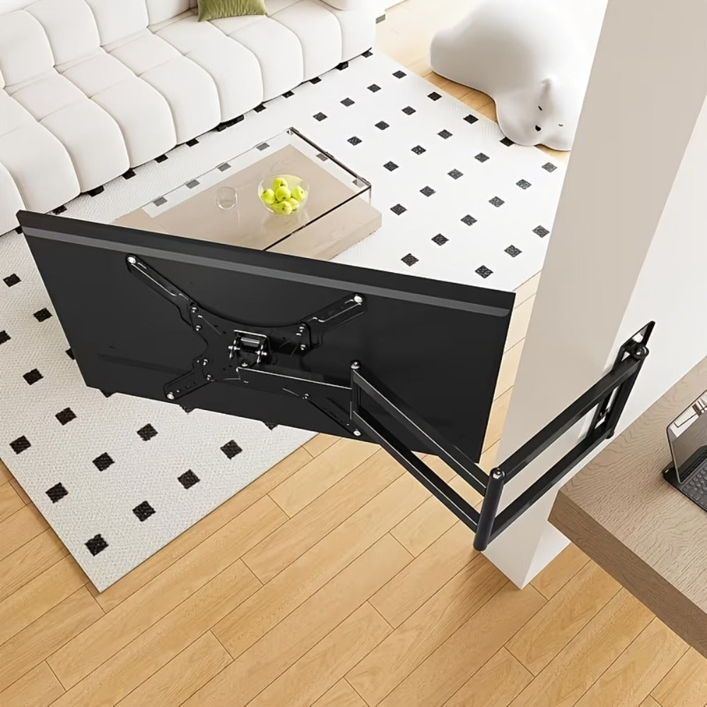 Black Single-Arm TV Wall Mount with Swivel, Screen-Plate Rotation and Articulating Extension