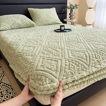 Bed Sheets, Single Jacquard-Knit Embossed Fitted Sheet with 11.4-Inch Pocket, Five Colors and Twin-to-King Sizes