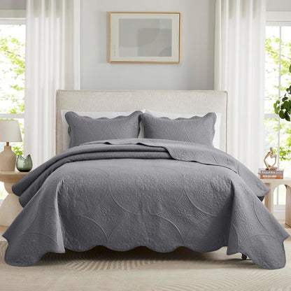 Floral-Pattern Three-Piece Bedspread Set in 16 Colors with Twin, Queen, King and California King Sizes