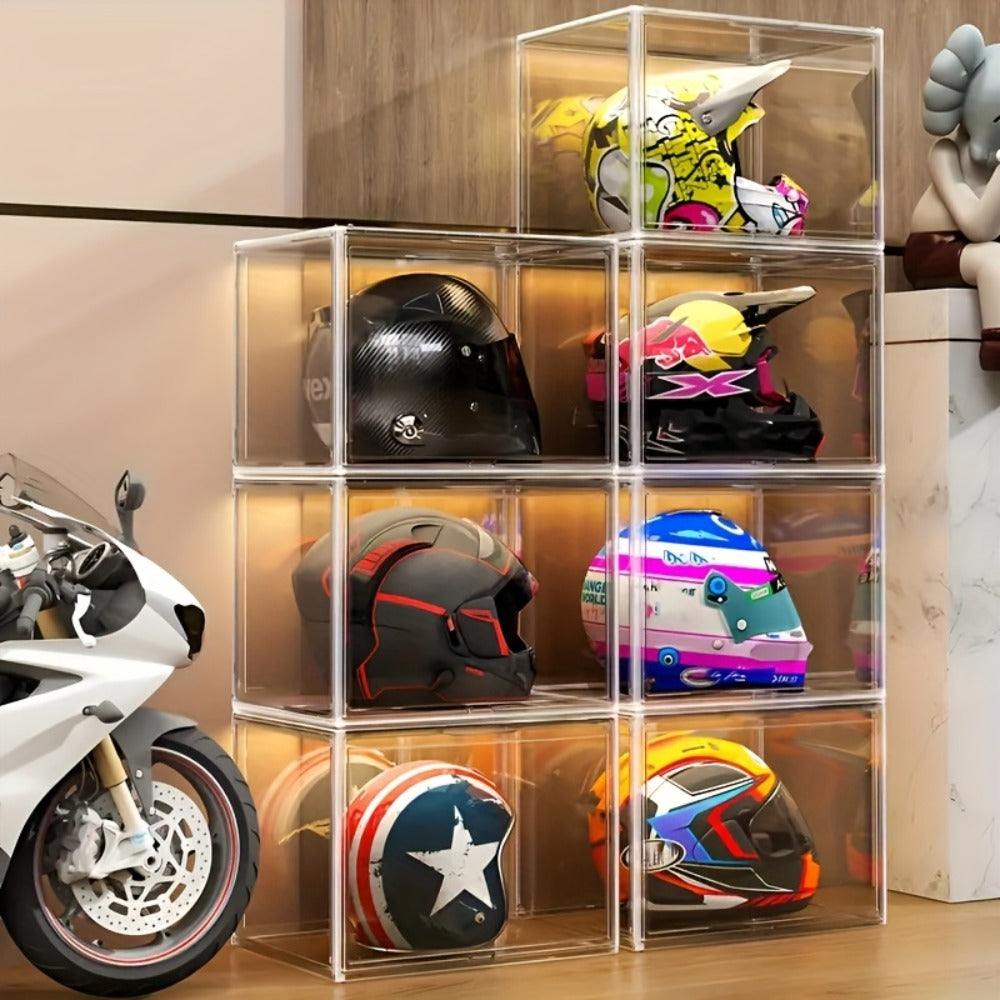 XL Clear Stackable Acrylic Storage Bins with Magnetic Lid – Dustproof Large Display Case for Figures, Collectibles, Helmets, Shoes, Bags
