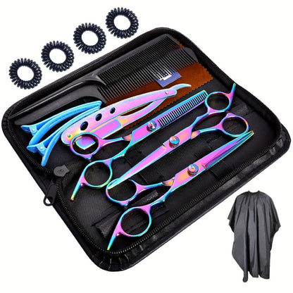 Professional Hair Scissors Set 16pcs 6.0 Inch – Thinning Shears Bangs Flat Cut Blending Salon Shears Diagonal Tail Design Hair Cutting Kit