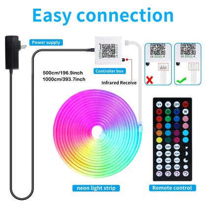 RGB LED Rope Lights with App & Remote Control, Flexible Neon Strip, Music Sync, Multiple Modes, for Gaming Setup