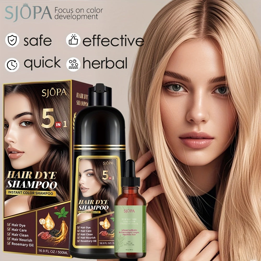 Glycerin Hair Color Shampoo Gift Set with Rosemary Oil, 5-in-1 Color & Care Formula 16.91oz, Gentle Non-Irritating Gray Coverage