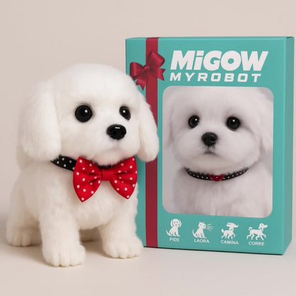 Interactive Robotic White Labrador Puppy Plush Toy, Walks Barks Wags Tail, Realistic Electronic Pet Dog