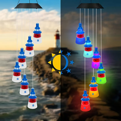 Solar Outdoor Lights RGB Color-Changing Lighthouse Hanging Lantern with Integrated Solar Panel