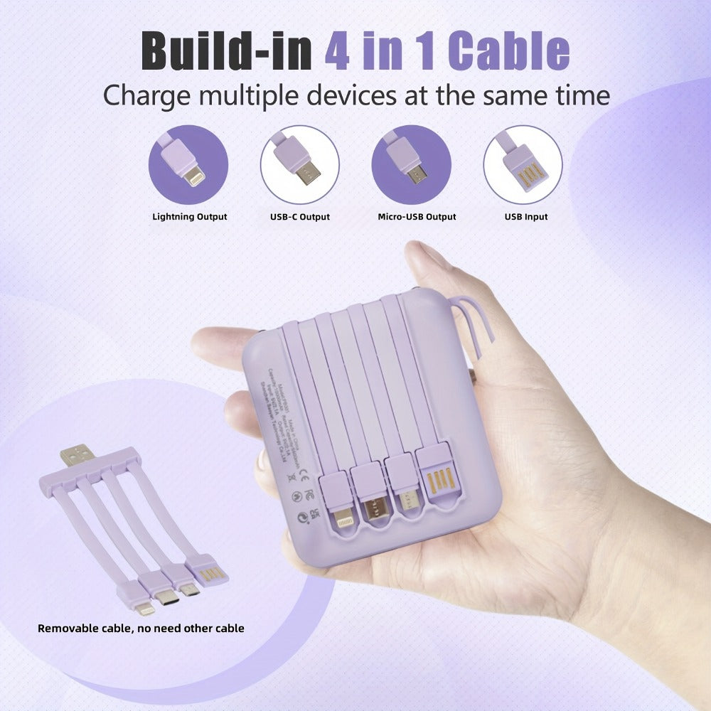 Power Bank 10000mAh with Built-In Cable Set, 5W/15W/22.5W selections, Display and Lanyard for Travel