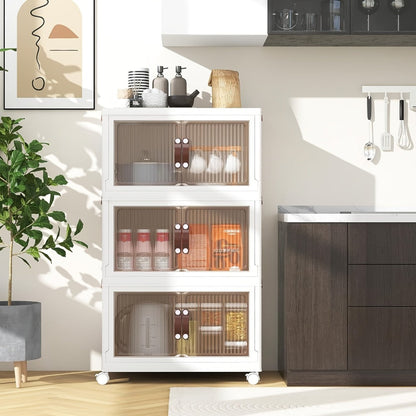 Front-Door Stackable Storage Bin Cabinets with Wheels in One-, Two- or Three-Pack Options for Home Use