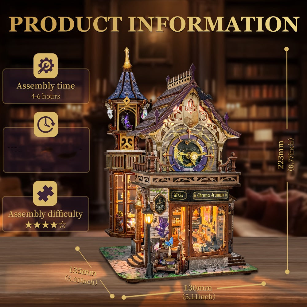DIY Wood Miniature Bookhouse Model Kit SQ-71 Time Magic Club with Mechanical Link System – Adult Collector Dollhouse Display Piece