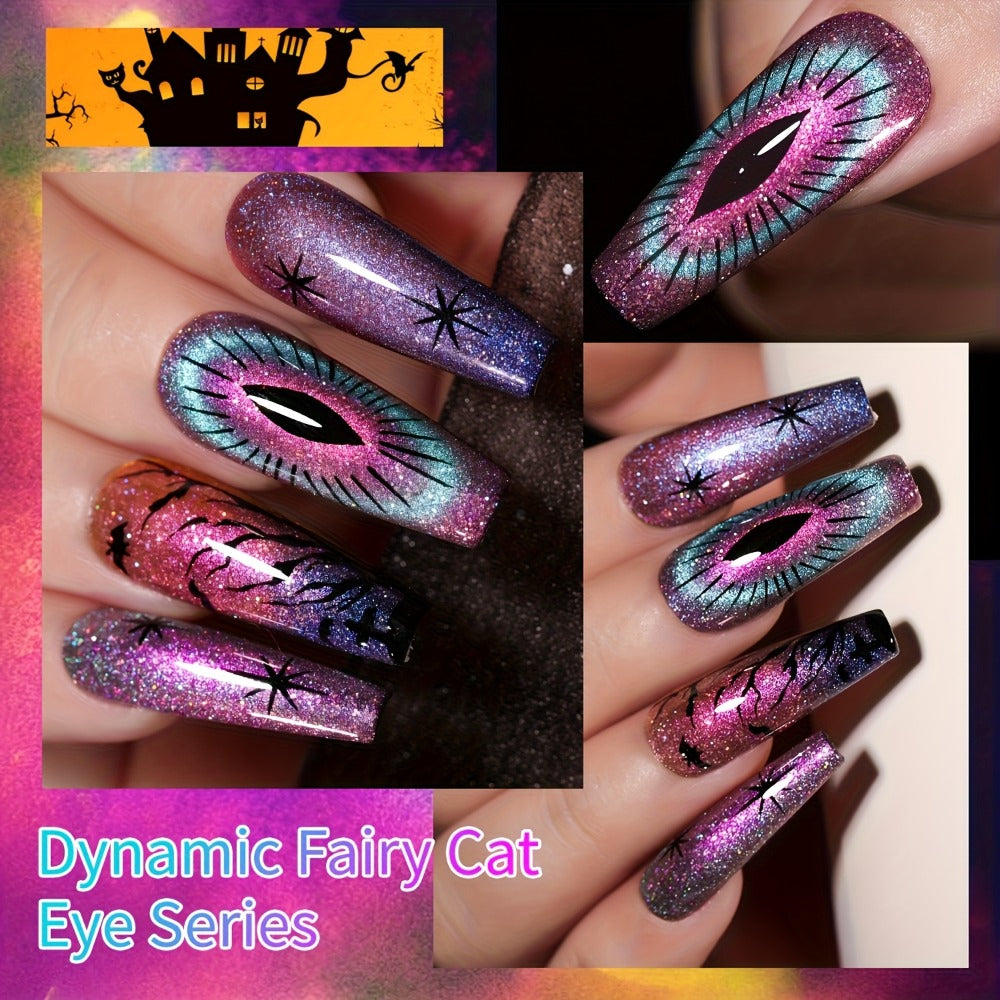 Cat Eye Gel Polish Set 6 Colors Holographic Magnetic – Dynamic Elf Reflective Soak Off UV LED Nail Gel 0.51oz Each | Multidimensional