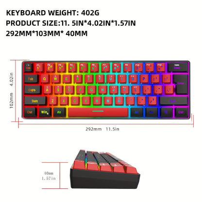 60% Mini Wired Gaming Keyboard SNPURDIRI RGB Backlit Ultra-Compact Film Keys – Space-Saving Tenkeyless Design for PC Gamers