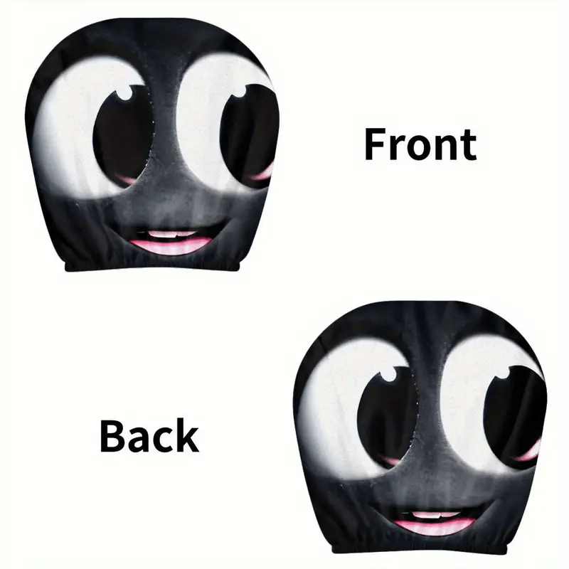 Car Seat Covers 2-Piece Black-and-White Cartoon Face Print for Front Seats with Slip-On Design