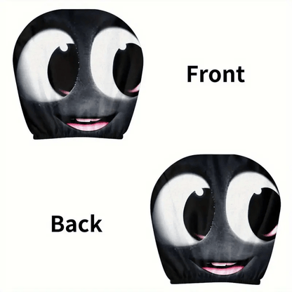Car Seat Covers 2-Piece Black-and-White Cartoon Face Print for Front Seats with Slip-On Design