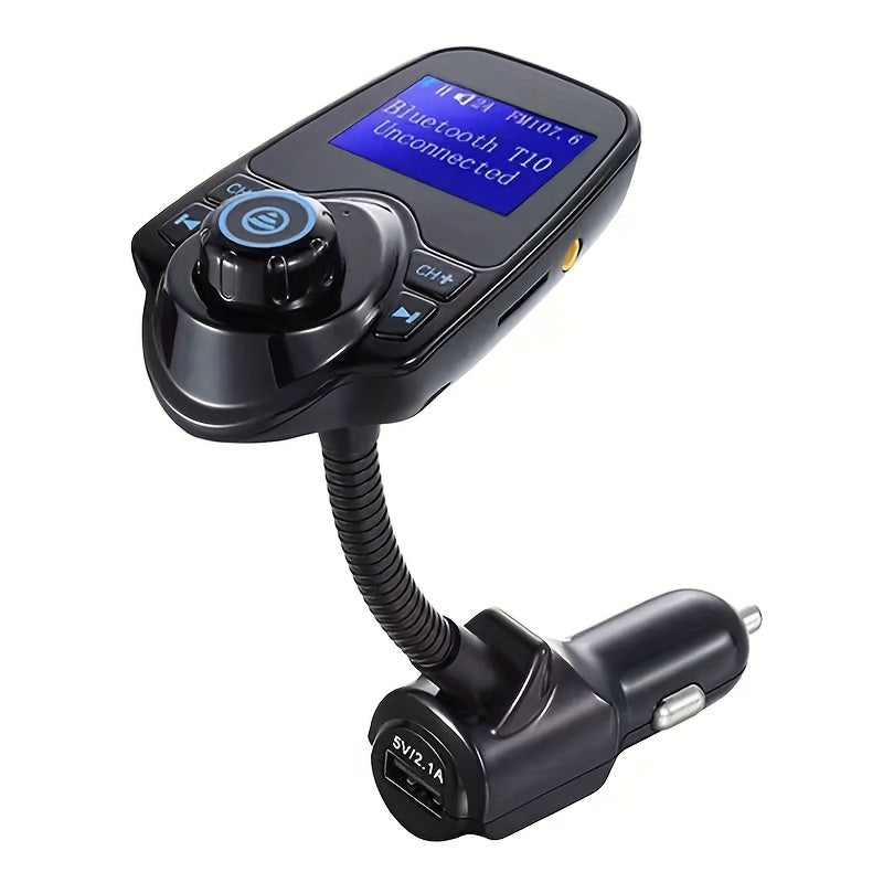 Flexible-Neck Car FM Transmitter with 1.44-Inch Display, Dual USB Ports, AUX Jack and Rotary Control