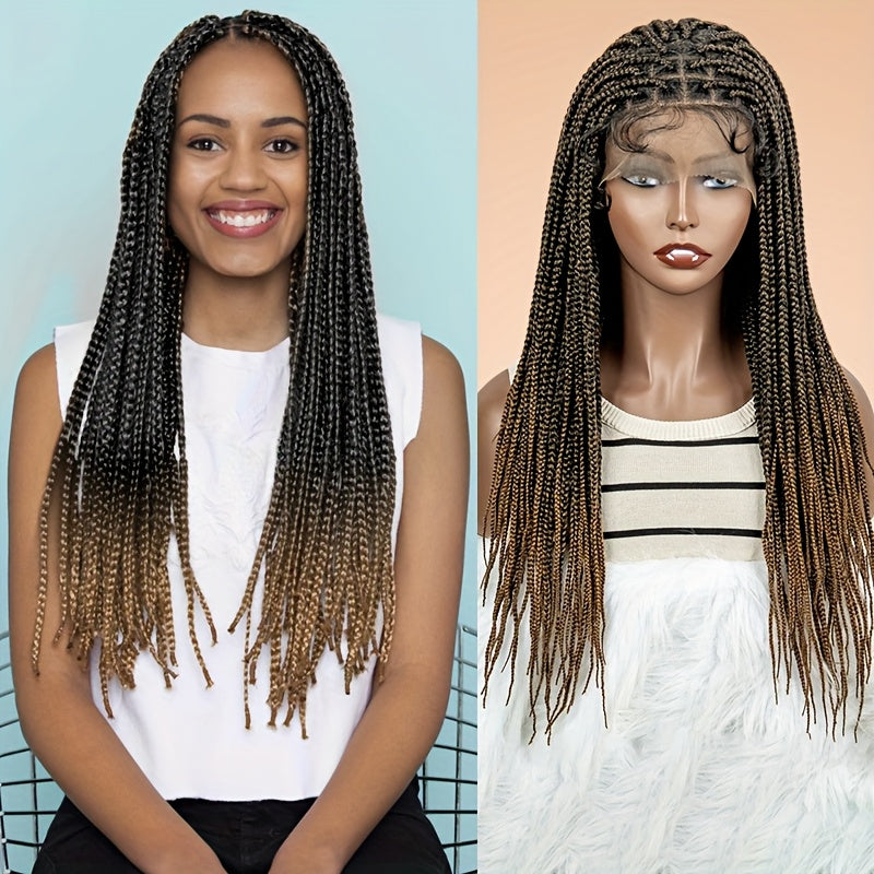 Thirty-Inch Box-Braid Wig with 360 Lace Cap and Four Black, Blonde, Burgundy or Auburn Options