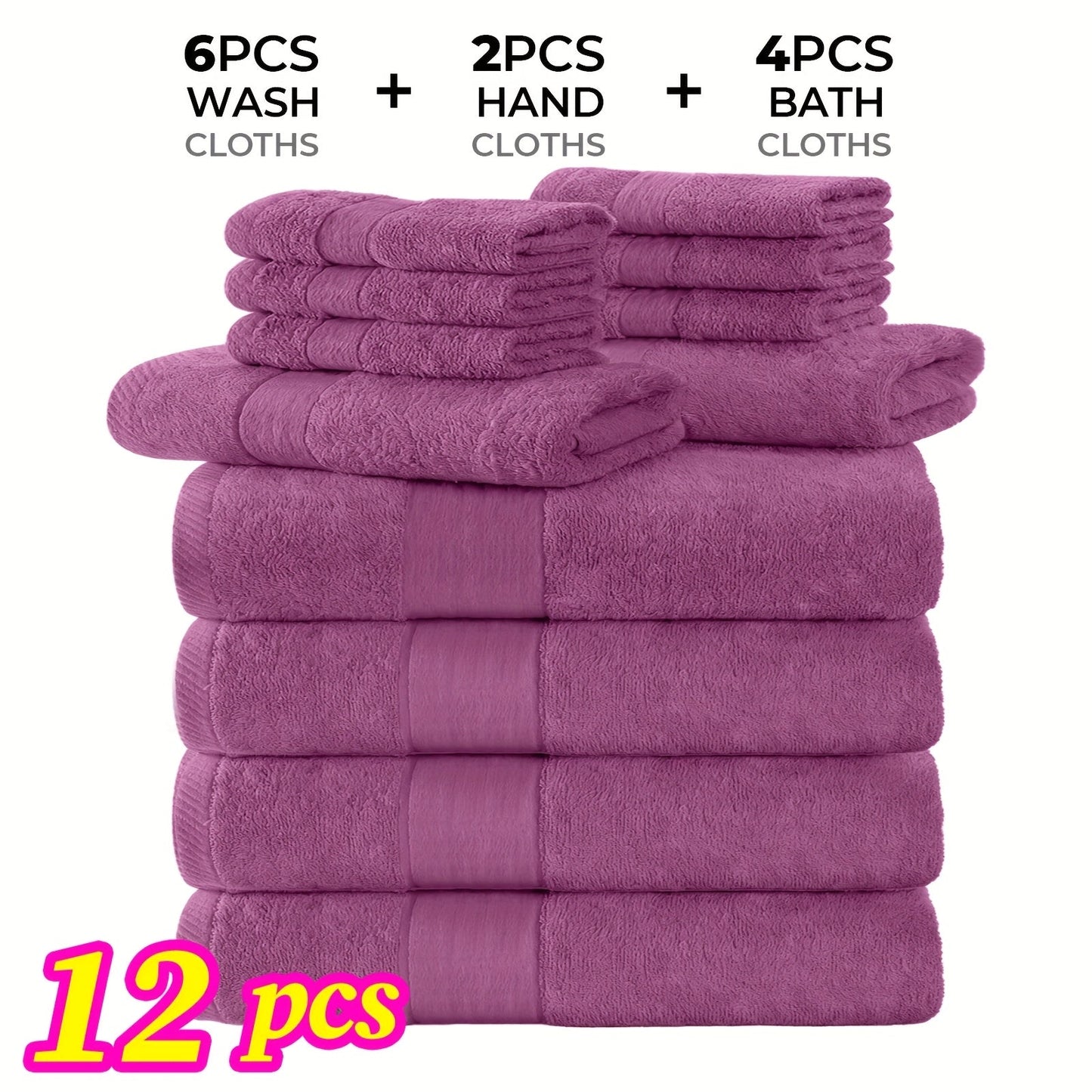 Towel Set 12 or 24 Piece Cotton Collection with Bath, Hand and Washcloth Formats in Seven Colors