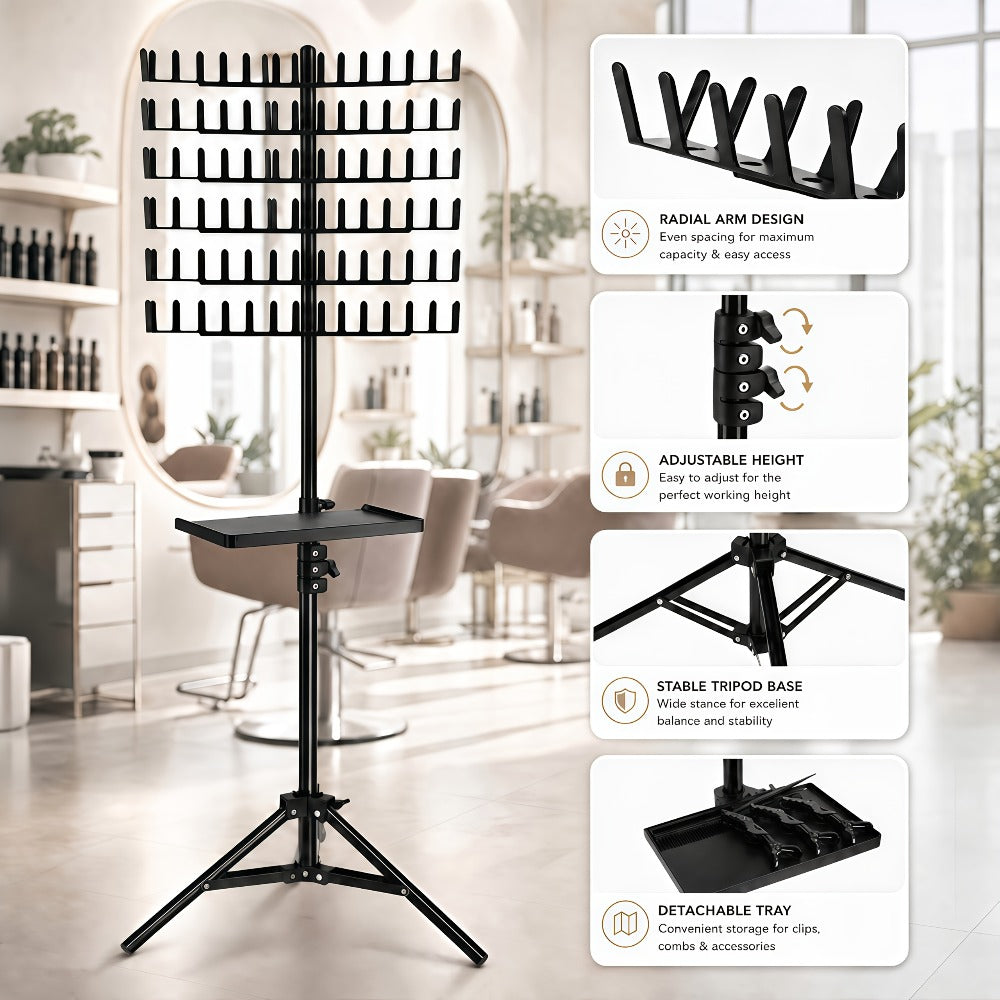 Braiding Hair Rack 144 Pegs Height Adjustable 2-Side Hair Extension Holder Stand with Tray – Foldable Portable Professional Braiding Station