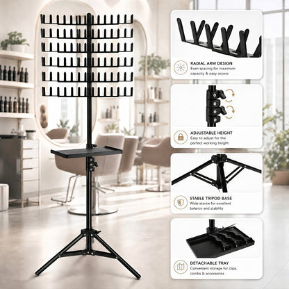 Braiding Hair Rack 144 Pegs Height Adjustable 2-Side Hair Extension Holder Stand with Tray – Foldable Portable Professional Braiding Station