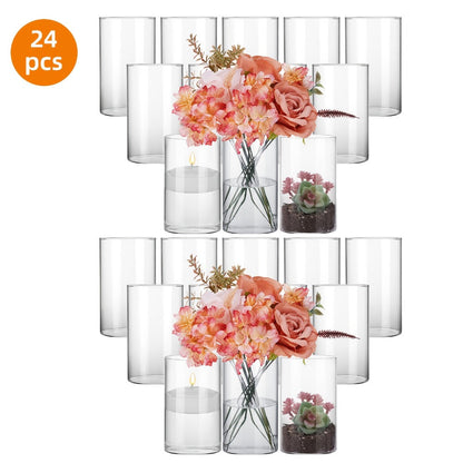 Glass Cylinder Vases for Centerpieces Bulk 12/24pcs, Clear Flower Vases for Wedding Decorations, Floral Arrangements