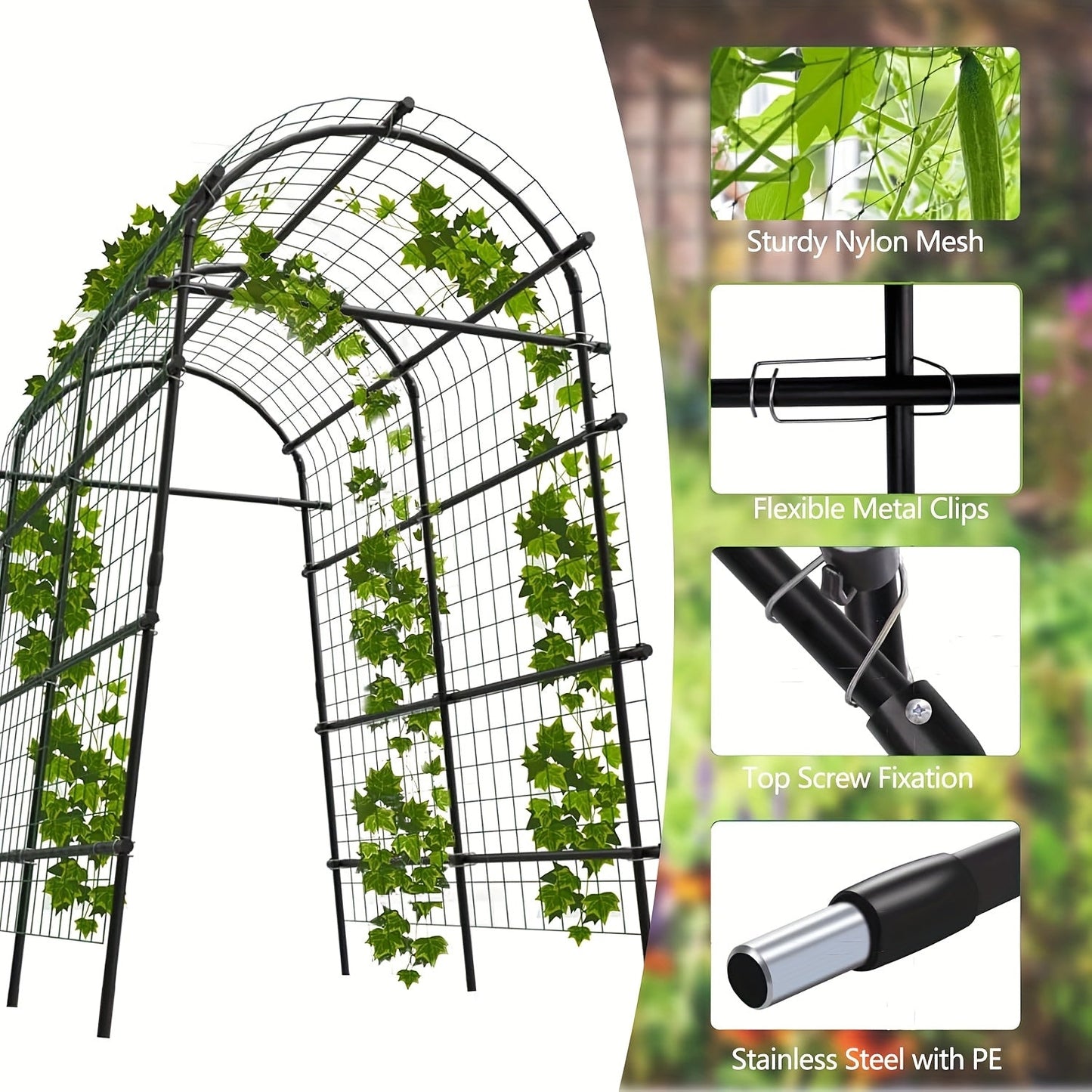 Climbing Arch Trellis 7.5ft Adjustable Metal Grid Garden Archway