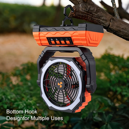 Portable Camping Fan with Dual Motors LED Light & Remote Control, Solar Powered Outdoor Fan with Hook for Tent Work Site Power Outage