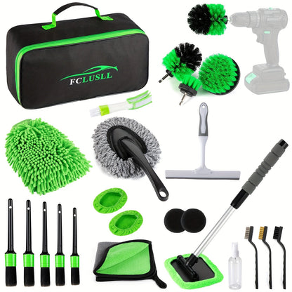 Car Cleaning Kit with Portable Vacuum Cleaner – 17/24/29/32/35pcs Interior Detailing Set with Windshield Cleaner