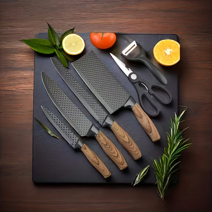 6-Piece Kitchen Knife Set, Chef's Knife, Slicing Knife, Scraper & Scissors, High Carbon Stainless Steel
