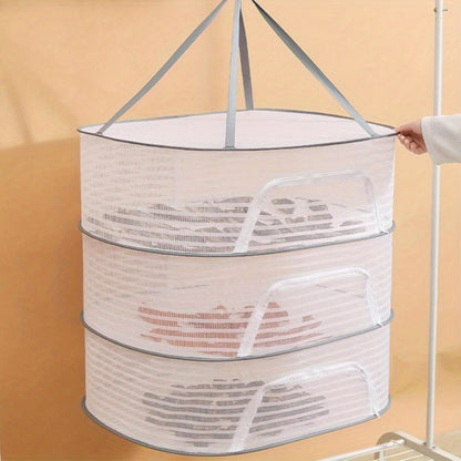 Mesh Drying Rack Foldable 2-3 Layer with Hooks & Zipper Closure, Hanging Herb Drying Net for Herbs