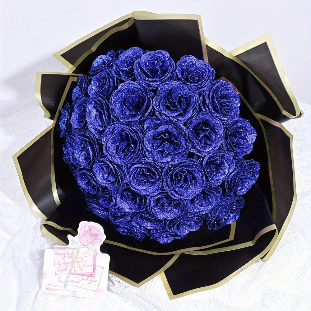 Artificial Flowers Glitter Rose Bouquet in 24 or 36-Piece Sets with Nine Sparkling Color Options