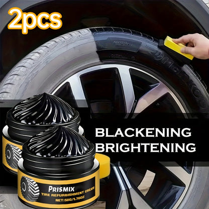 Tire Polishing Paste 2pcs with Sponge – Beeswax Formula Tire Shine & Retreading Paste, Rust Removal, Anti-Fouling, Lasting Black Gloss
