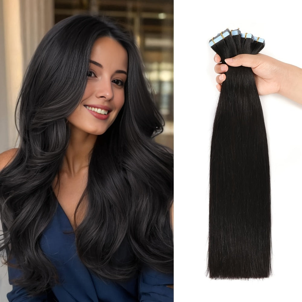 Tape In Hair Extensions Human Hair Straight Natural Black 1B Seamless Skin Weft 10pcs 30g 16 20 22 24 Inch Invisible Blend for Volume