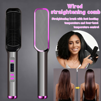 Hair Straightening Brush, 30-60 Sec Fast Heating, 3 Temperature Settings, Wide-Spaced Smooth Glide Teeth