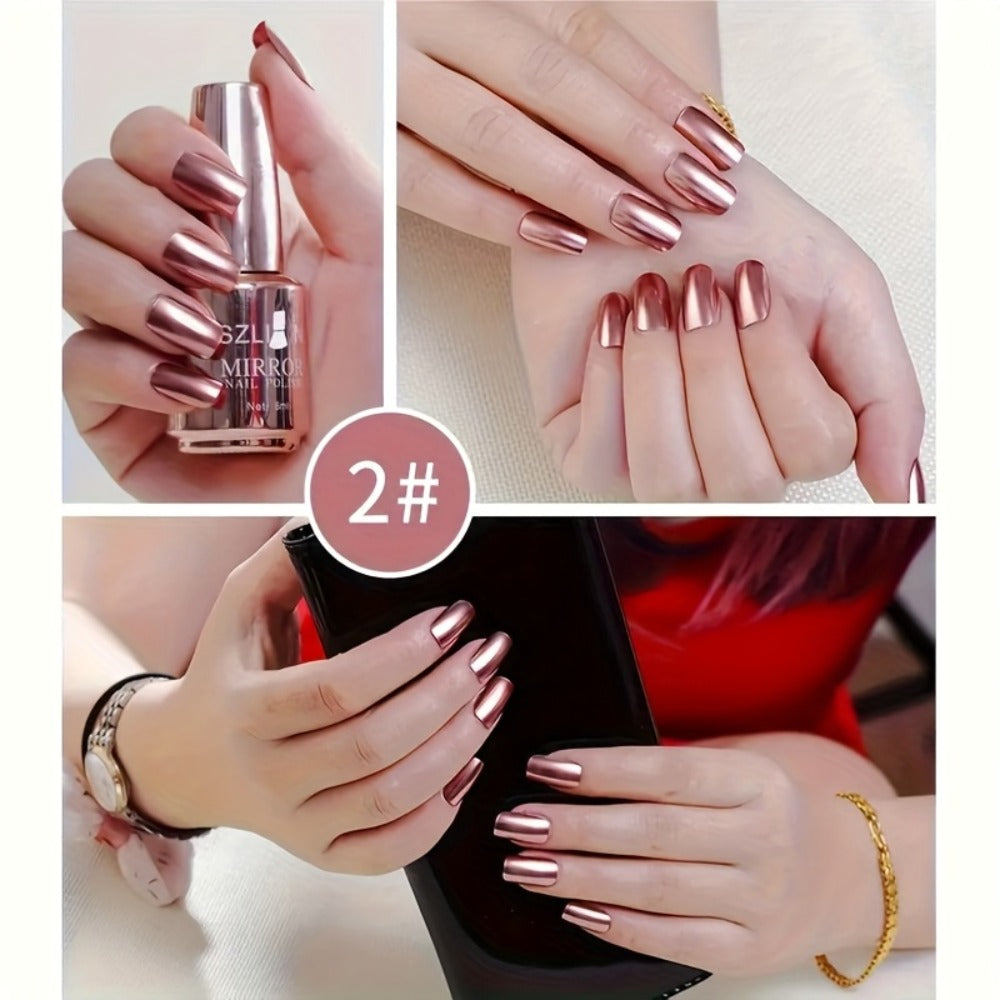 Chrome Nail Polish Set 12 Colors Mirror 3D Metallic Effect with Built-in Fine Brush – Long-Lasting Metal Paint for Salon & DIY Nail Art