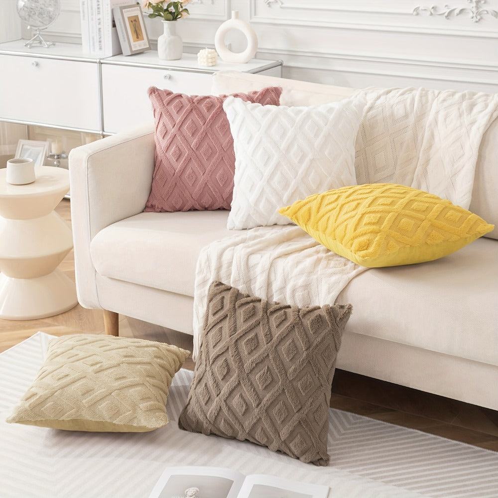 Luxury Faux Wool Pillow Covers 18x18 Set of 4 Boho Soft Plush Decorative Cushion Cases with Zipper for Couch Sofa Living Room