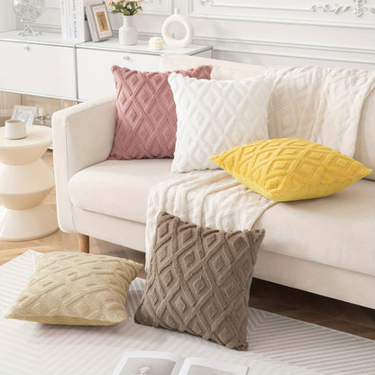 Luxury Faux Wool Pillow Covers 18x18 Set of 4 Boho Soft Plush Decorative Cushion Cases with Zipper for Couch Sofa Living Room