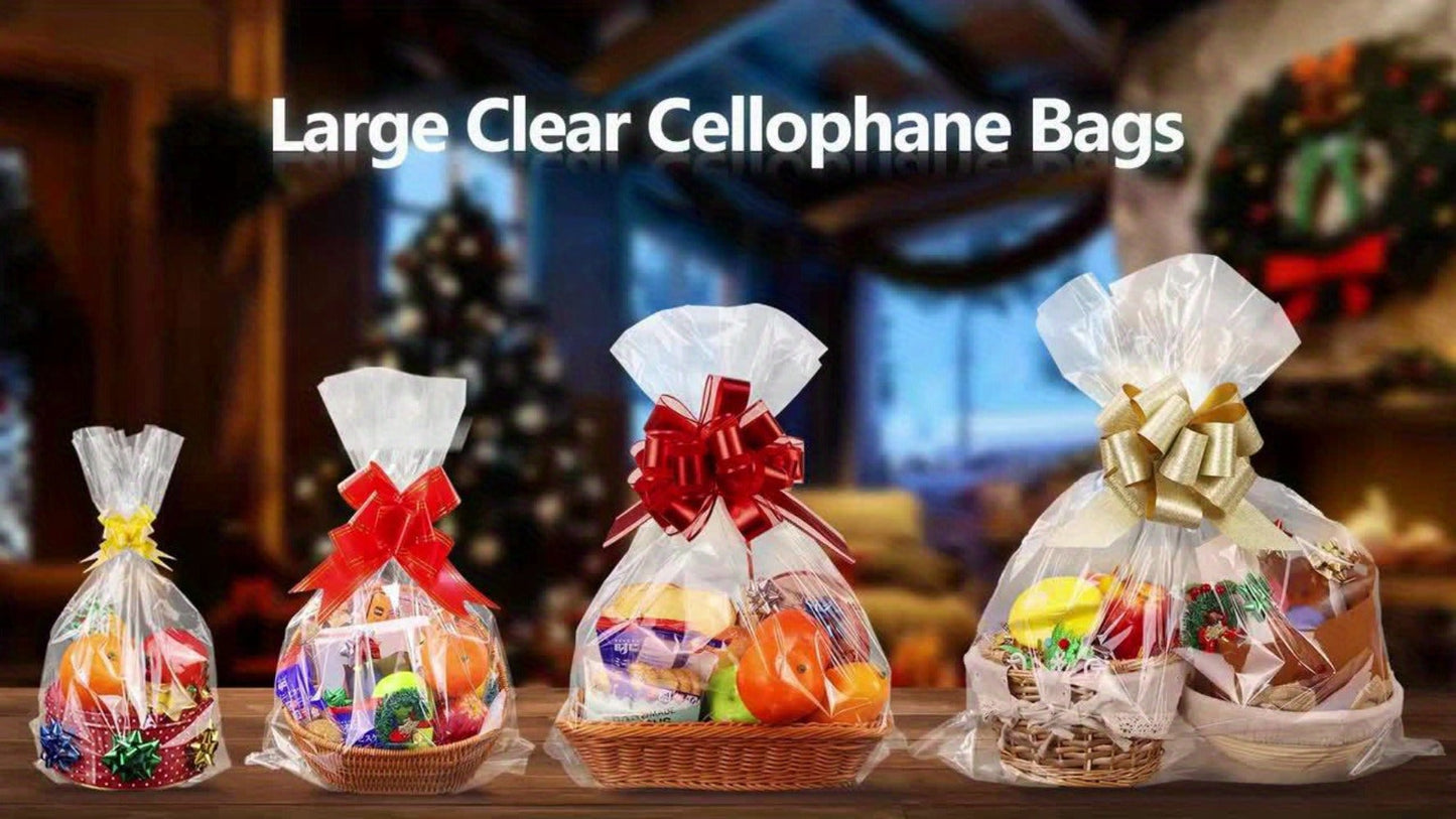 Cellophane Bags 50-Pack Large 18x30 Inch Transparent Gift Basket Wrap Bags – Clear Cellophane Wrapping for Christmas