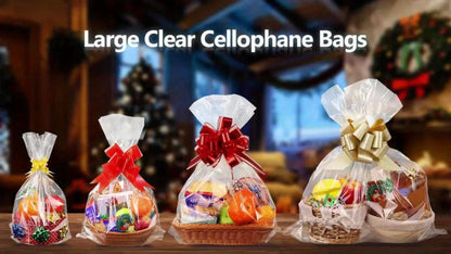 Cellophane Bags 50-Pack Large 18x30 Inch Transparent Gift Basket Wrap Bags – Clear Cellophane Wrapping for Christmas