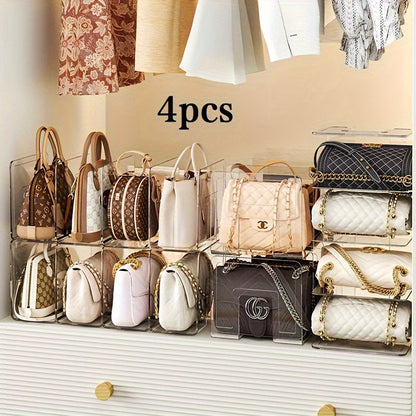 Purse Organizer for Closet 4-Pack, Clear Plastic Bag Storage Divider Shelf, Handbag Holder for Wardrobe