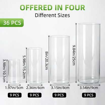 Clear Glass Cylinder Candle Holder Vases 12/24/36/48 Pcs, 4 6 8 10 Inch Tall Hurricane Floating Candle Vase