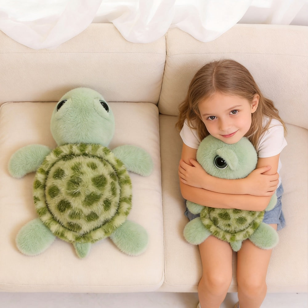 Stuffed Animal Big-Eye Turtle Pillow in 15.75-Inch Size with Melancholy Face and Soft Plush Fabric