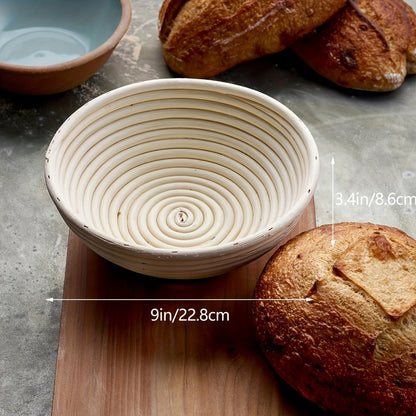 Bread Proofing Basket Set 2pcs 9 Inch Round Handmade Rattan with Liners Banneton Proofing for Entryways, Bedrooms and Living Spaces