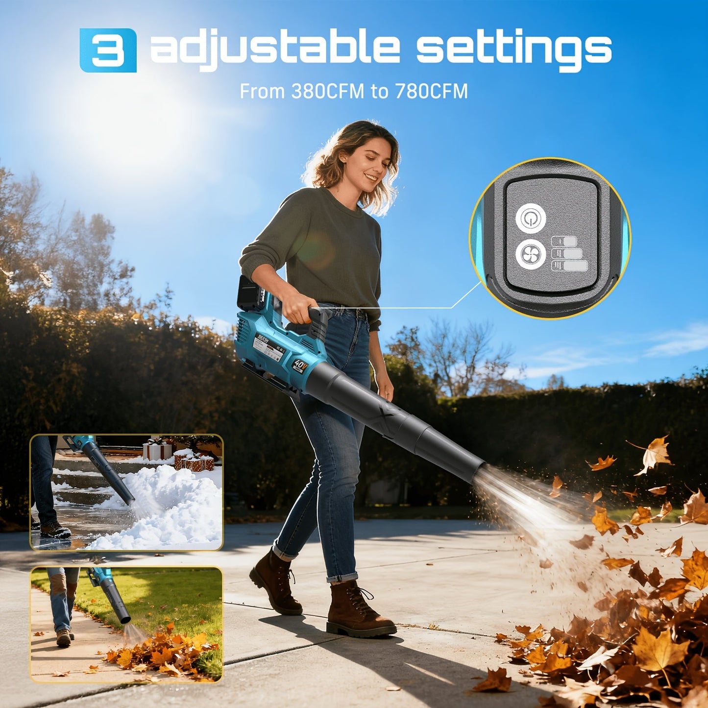 Cordless Leaf Blower 780CFM 40V Brushless, Seesii with 2x4000mAh Batteries & 2 Chargers, Turbo Button
