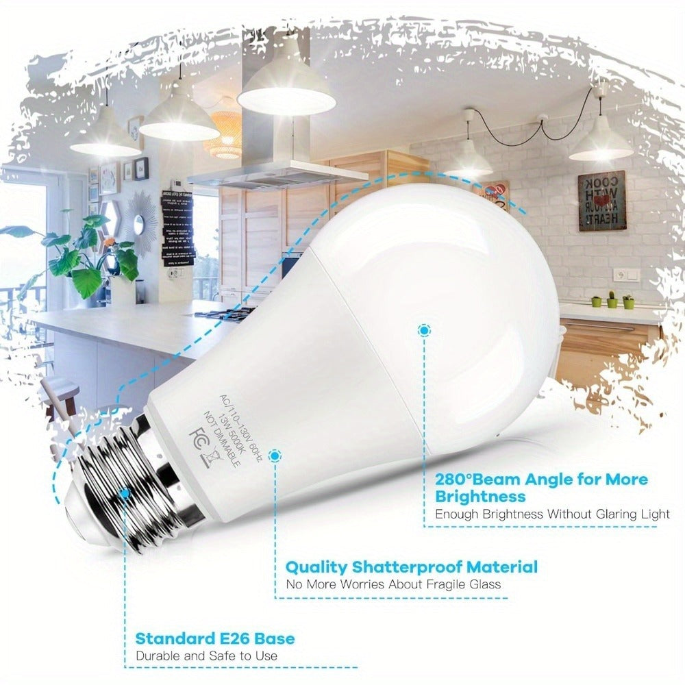 A19 LED Light Bulbs with E26 Base, 13W 1500-Lumen Rating, 3000K or 5000K Light in 12- or 24-Count Packs