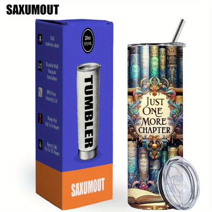 Insulated Tumbler Drinkware Bookshelf Graphic by SAXUMOUT, 20oz Stainless Steel Cup with Lid and Straw